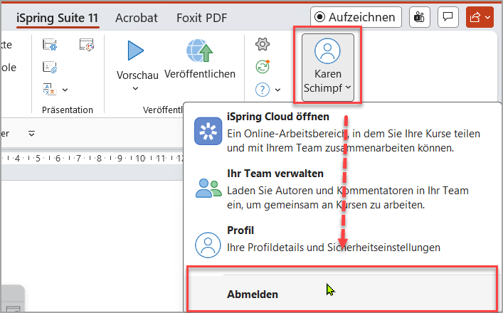 Aus iSpring Suite AI abmelden
