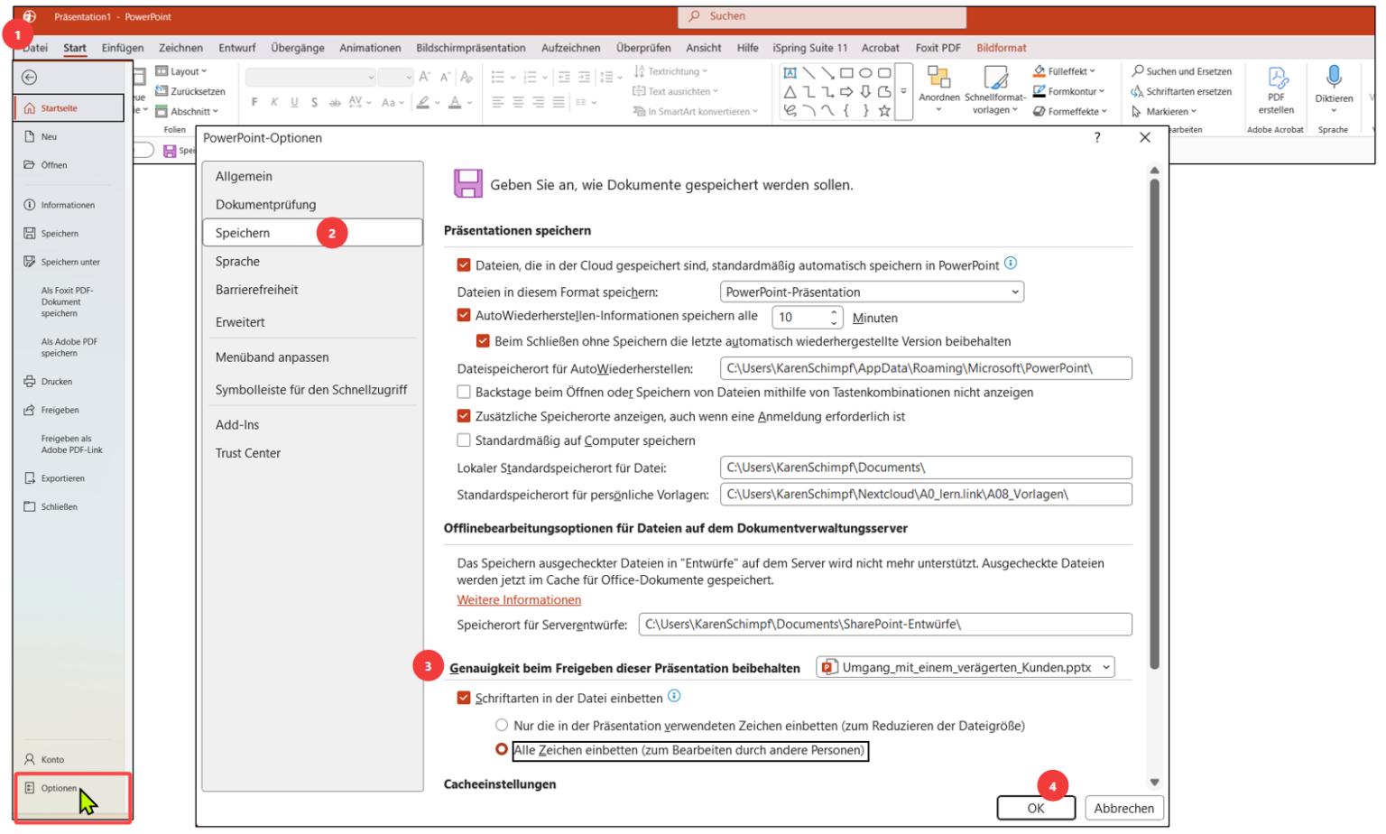 Schriftart in PowerPoint einbetten