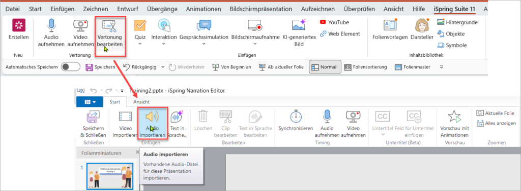 Audiodateien iSpring Suite einf&uuml;gen