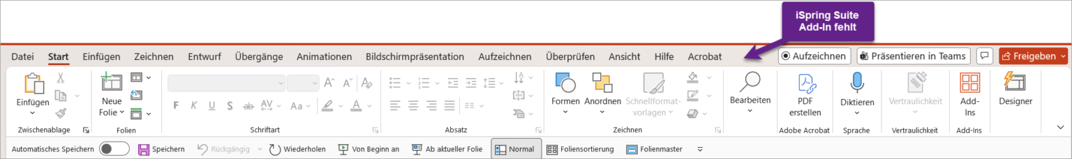 iSpring PowerPoint Add-In erscheint nicht in der Men&uuml;leiste