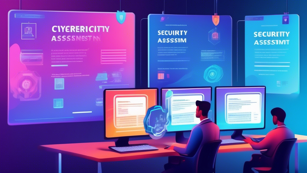 An engaging e-learning environment where professionals are immersed in advanced IT security assessment training, featuring interactive modules and virtual cybersecurity challenges on computer screens, with digital certificates of completion in the foreground.