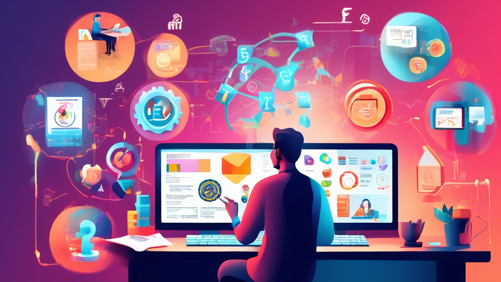 Digital illustration of a person studying Six Sigma methodologies on a computer at home, surrounded by virtual certificates and lean management icons, reflecting the concept of achieving Six Sigma certification through e-learning.