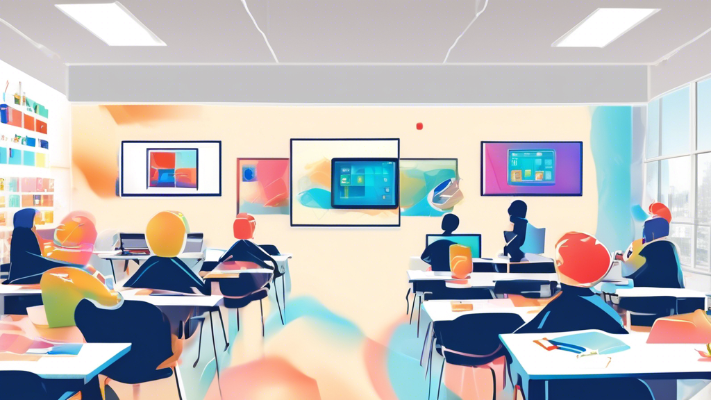 Ein digitales Klassenzimmer der Zukunft, wo Lehrer und Schüler interaktiv über fortschrittliche Technologien an einem globalen Qualitätsstandard für E-Learning arbeiten