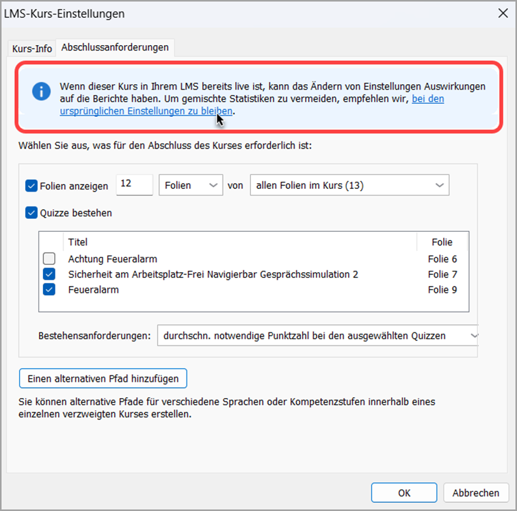 Zurückkehren zu den alten Einstellungen
