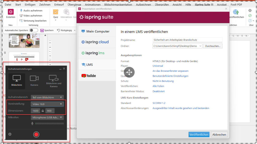 iSpring Cam - Voreinstellung der Aufnahmej